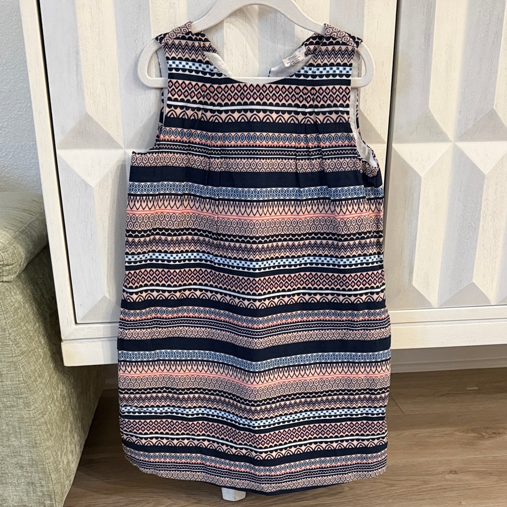 Crewcuts Navy & Pink Geometric Dress Girls Size 7 Sleeveless Shift